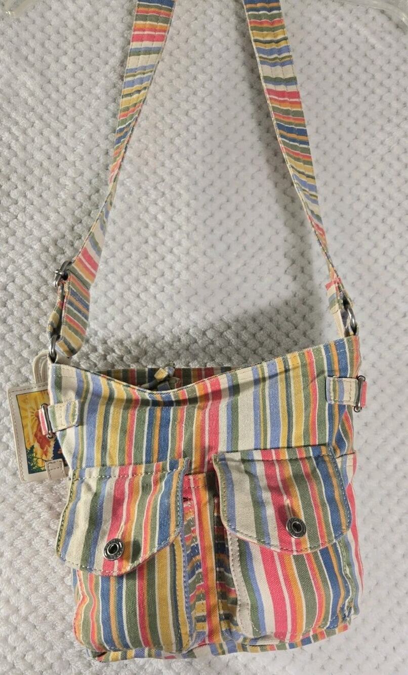 Fossil St Moritz Striped Canvas Crossbody Bag Multi Color Utility Cargo Pockets